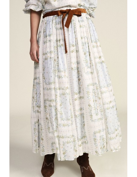 Saia Plissada com Estampa Floral e Cinto com Laço Dixie