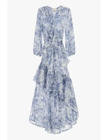 Vestido Longo con Estampa Floral e Folhos Assimétricos Dixie