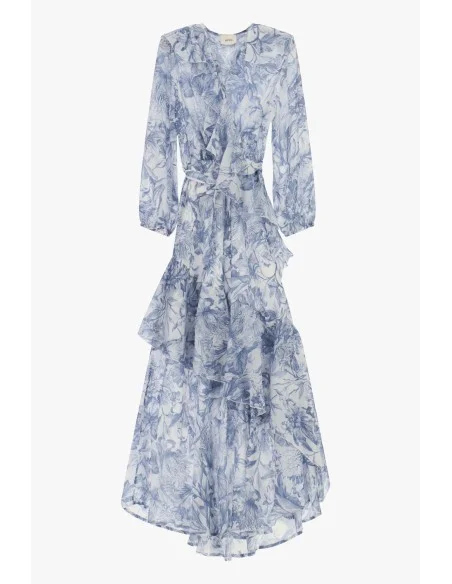 Vestido Longo con Estampa Floral e Folhos Assimétricos Dixie