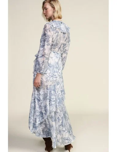 Vestido longo com estampado floral e folhos assimétricos Dixie