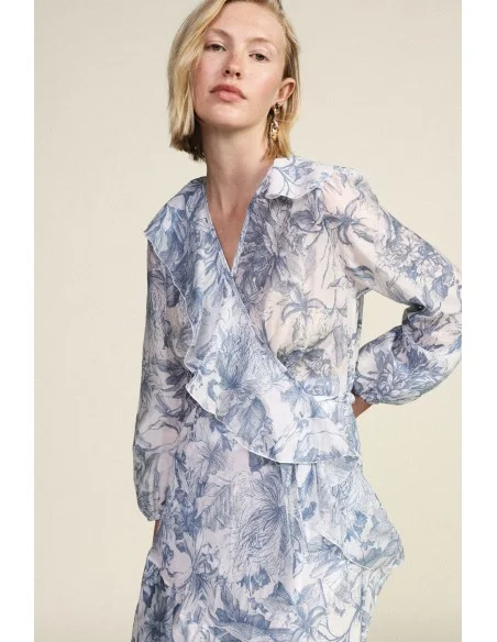 Vestido Longo com Estampa Floral e Folhos Assimétricos Dixie