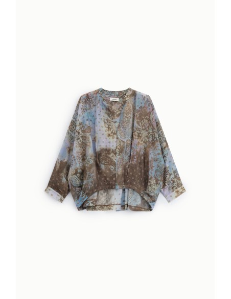 Blusa ampla estampada paisley com decote redondo Dixie