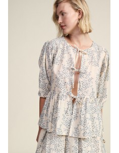 Blusa estampada com mangas amplas e folho Dixie