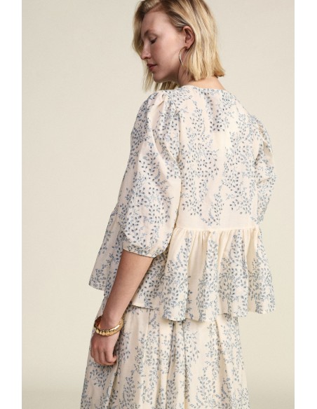 Blusa estampada com mangas amplas e folho Dixie