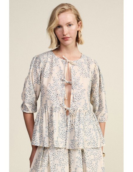 Blusa estampada com mangas amplas e folho Dixie