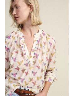 Blusa estampada com decote com folhos e mangas compridas Dixie