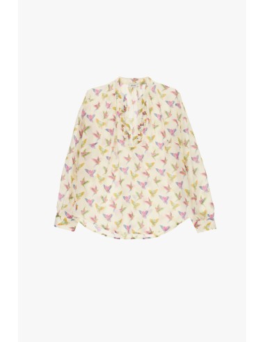Blusa estampada com decote de volantes e mangas compridas Dixie
