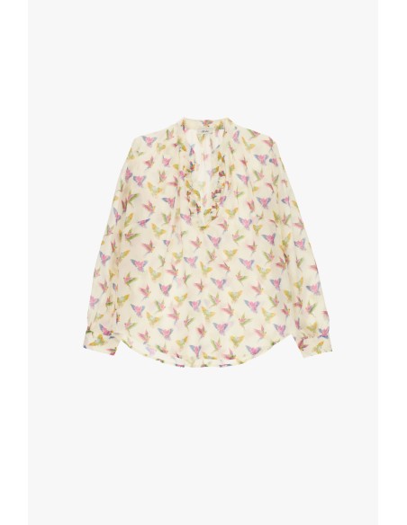 Blusa estampada com decote de volantes e mangas compridas Dixie