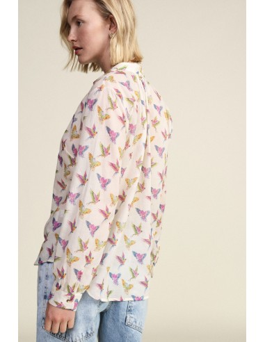 Blusa Estampada com Decote de Folhos e Mangas Compridas Dixie
