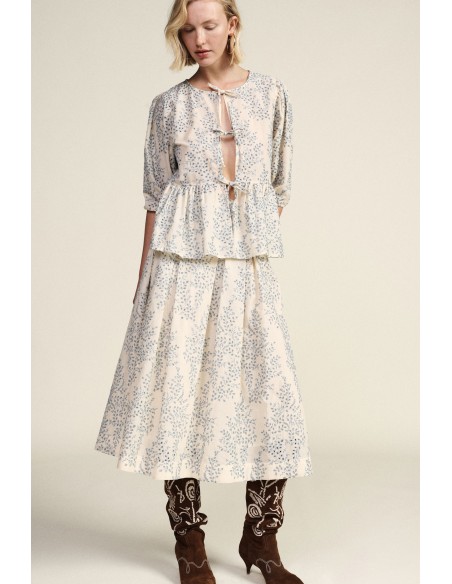 Saia Plissada com Estampa Floral Midi Dixie