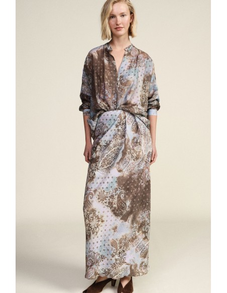 Saia Longa com Estampa Paisley e Motivo Floral Dixie