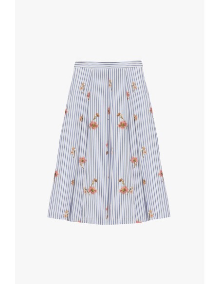 Saia plissada às riscas com estampa floral Dixie