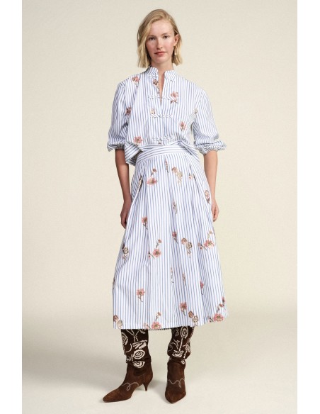Saia plissada às riscas com estampado floral Dixie
