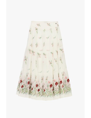 Saia Longa Con Bordado Floral E Motivo Com Folhos Dixie