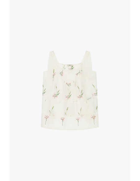 Top com alças largas e bordado floral Dixie