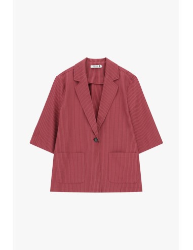 Blazer às riscas com mangas três-quartos e fecho de botão