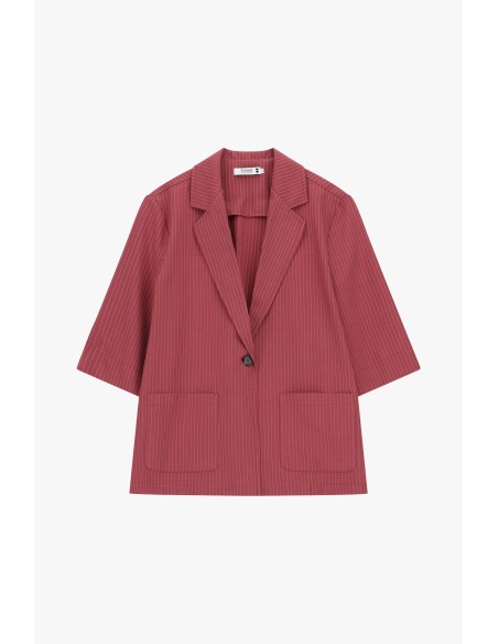 Blazer às riscas com mangas três-quartos e fecho de botão