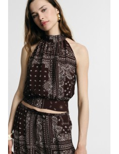 Top Estampado Bandana com Decote Americano Please