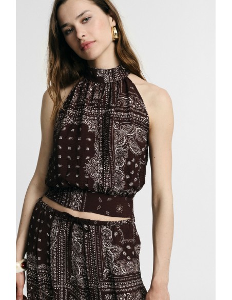 Top Estampado Bandana com Decote Americano Please