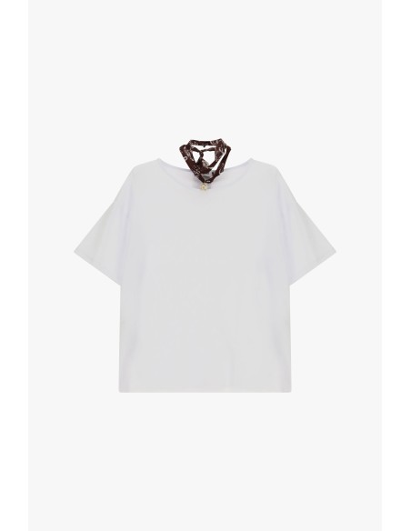 T-Shirt De Mangas Curtas Com Detalhes De Foulard Please
