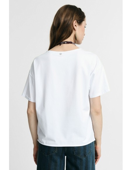 T-shirt de mangas curtas com detalhes em foulard Please