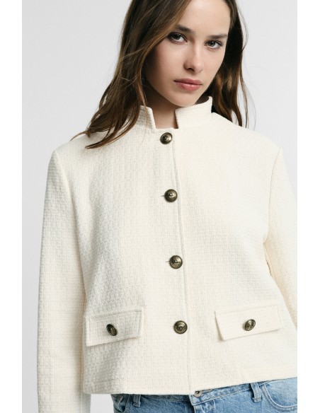 Casaco-camisa curto com botões e bolsos Please