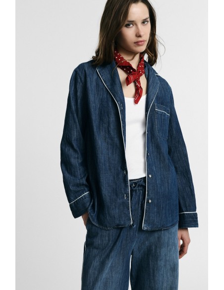Camisa Regular-Fit com Piping e Bolsinho Please