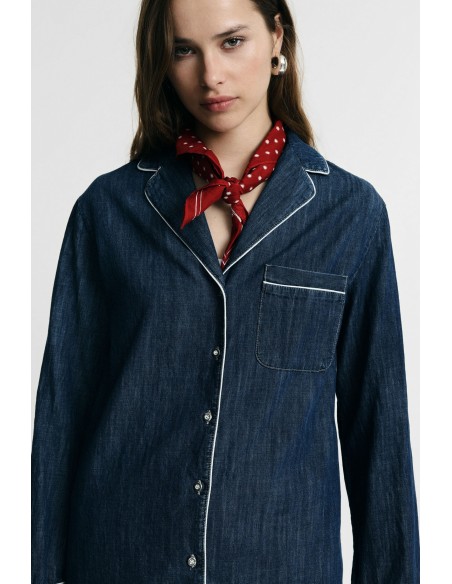 Camisa Regular-Fit com Piping e Bolso de Peito Please