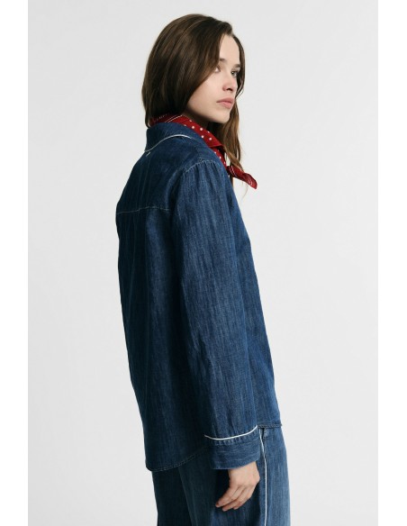 Camisa de corte regular com piping e bolso de peito Please