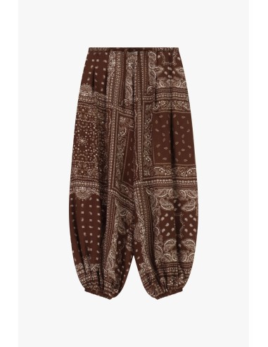 Calças palazzo com estampa bandana e barra elástica Por favor