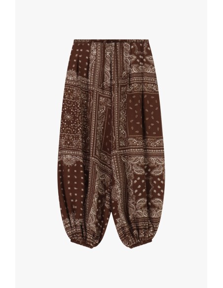 Calças palazzo com estampa bandana e barra elástica Por favor