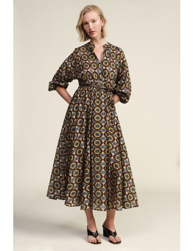 Vestido Longo com Estampa Geométrica e Cinto Dixie