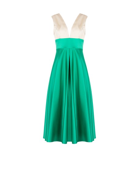 Vestido midi em raso duchesse com blocos de cor e bolsos Rinascimento