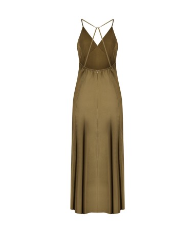 Vestido maxi em mistura de viscose e linho com alças finas cruzadas nas costas Rinascimento