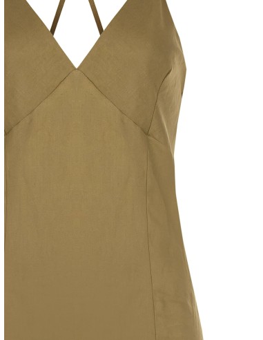 Vestido maxi em mistura de viscose e linho com alças finas cruzadas nas costas Rinascimento