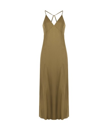 Vestido maxi em mistura de viscose e linho com alças finas cruzadas atrás Rinascimento