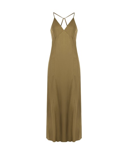 Vestido maxi em mistura de viscose e linho com alças finas cruzadas atrás Rinascimento