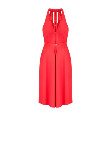 Vestido midi rodado em tecido fluido com cinto com logo Rr rígido Rinascimento