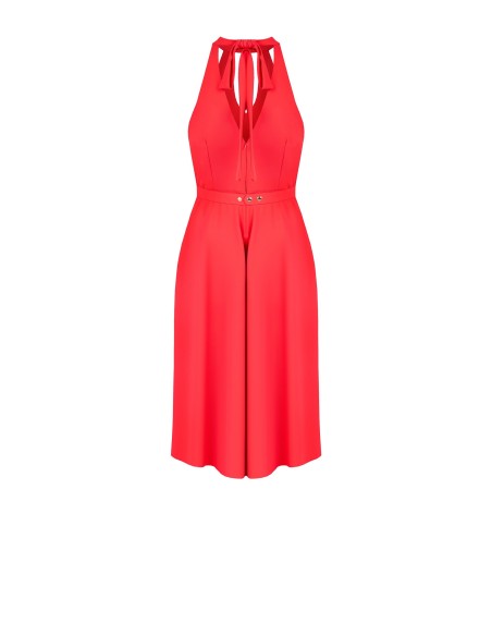 Vestido midi rodado em tecido fluido com cinto com logo Rr rígido Rinascimento