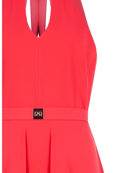 Vestido midi rodado em tecido fluido com cinto rígido com logótipo Rr Rinascimento