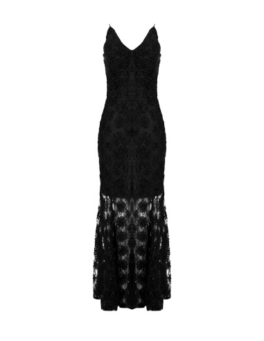 Vestido longo corte sereia revestido de rosas em tule em relevo Rinascimento