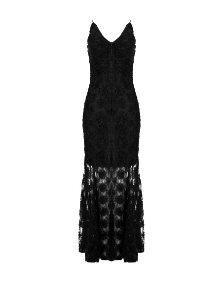 Vestido longo corte sereia revestido de rosas em tule em relevo Rinascimento