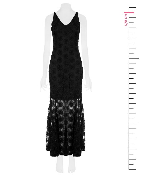 Vestido longo corte sereia recoberto de rosas em tule em relevo Rinascimento