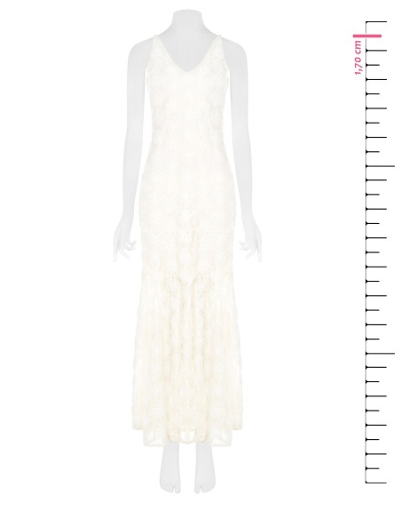 Vestido longo corte sereia coberto de rosas em tule em relevo Rinascimento