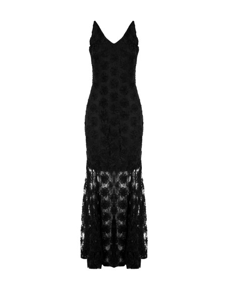 Vestido Longo À Sereia Coberto de Rosas em Tule em Relevo Rinascimento