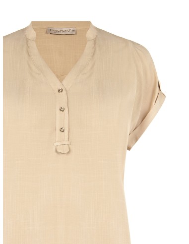 Camisa ampla e fluida em viscose com mangas curtas e decote em V Rinascimento