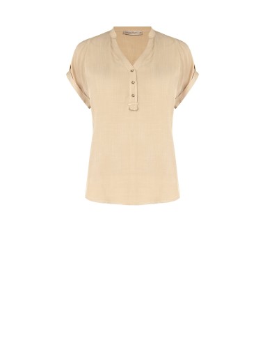 Camisa Ampla e Fluida em Viscose, de Mangas Curtas e com Decote em V Rinascimento