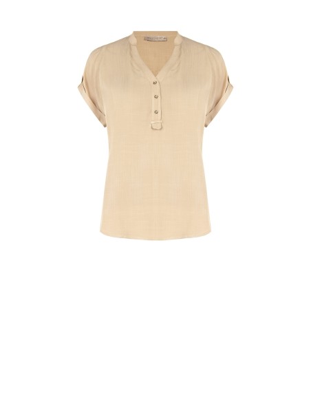 Camisa Ampla e Fluida em Viscose, de Mangas Curtas e com Decote em V Rinascimento