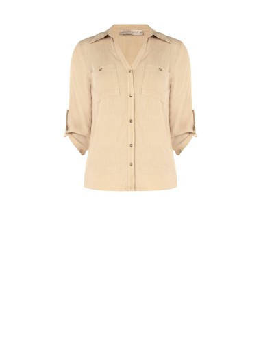Camisa Oversize E Fluida Em Viscose Com Decote Em V E Bolsinhos Rinascimento