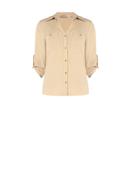 Camisa Oversize E Fluida Em Viscose Com Decote Em V E Bolsinhos Rinascimento